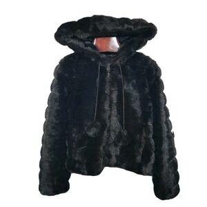 Vintage NINE WEST G-III Apparel faux fur Zipper Hood Jacket Dark Brown Size Lg